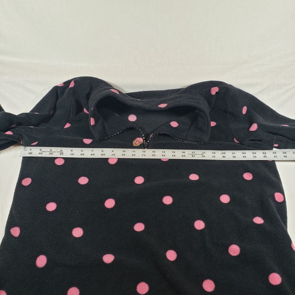 Quaker Factory Black Pink Polka Dot Fleece 1/4 Zip Pullover Sweatshirt XL Rhines - Picture 6 of 8